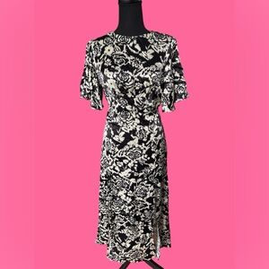 Topshop Austin mono print angel sleeve midi dress Sz 4 Satin  Feel NWOT